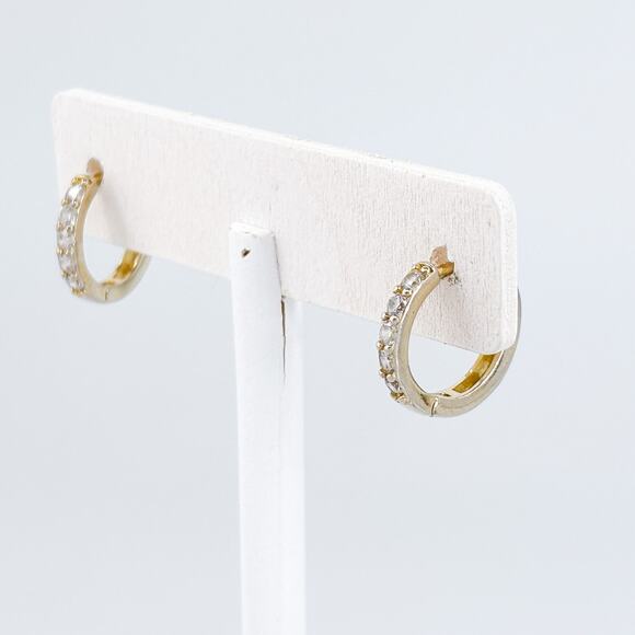 Cubic Zirconia Hoop Earrings | Vintage Gold Tone Sterling Silver 925 - Picture 6 of 9